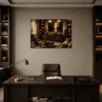Panoramic Vintage Vinyl Record Wall Art Canvas Print displayed in a contemporary gallery-inspired room