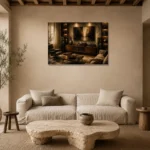 Panoramic Vintage Vinyl Record Wall Art Canvas Print presented in a sophisticated home setting