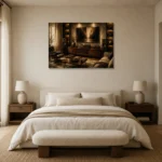 Panoramic Vintage Vinyl Record Wall Art Canvas Print showcased in an elegant minimalist interior