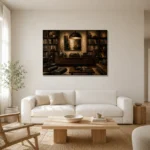 Collector’s Walnut Vinyl Record Wall Art Canvas Print styled in a refined neutral interior