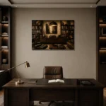 Collector’s Walnut Vinyl Record Wall Art Canvas Print displayed in a contemporary gallery-inspired room