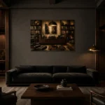 Collector’s Walnut Vinyl Record Wall Art Canvas Print shown in a warm modern interior