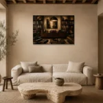 Collector’s Walnut Vinyl Record Wall Art Canvas Print presented in a sophisticated home setting