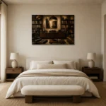 Collector’s Walnut Vinyl Record Wall Art Canvas Print showcased in an elegant minimalist interior
