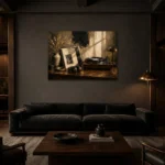 Refined Vintage Vinyl Record Wall Art Canvas Print shown in a warm modern interior