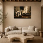 Refined Vintage Vinyl Record Wall Art Canvas Print presented in a sophisticated home setting