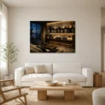 Contemporary Walnut Vinyl Record Wall Art Canvas Print styled in a refined neutral interior