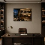 Contemporary Walnut Vinyl Record Wall Art Canvas Print displayed in a contemporary gallery-inspired room