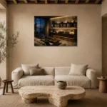 Contemporary Walnut Vinyl Record Wall Art Canvas Print presented in a sophisticated home setting