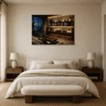 Contemporary Walnut Vinyl Record Wall Art Canvas Print showcased in an elegant minimalist interior
