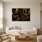 Classic Library Vinyl Record Wall Art Canvas Print styled in a refined neutral interior