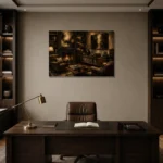 Classic Library Vinyl Record Wall Art Canvas Print displayed in a contemporary gallery-inspired room