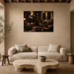 Classic Library Vinyl Record Wall Art Canvas Print presented in a sophisticated home setting