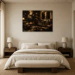 Classic Library Vinyl Record Wall Art Canvas Print showcased in an elegant minimalist interior