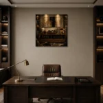 Timeless Walnut Vinyl Record Wall Art Canvas Print displayed in a contemporary gallery-inspired room