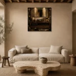 Timeless Walnut Vinyl Record Wall Art Canvas Print presented in a sophisticated home setting