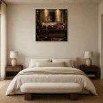 Timeless Walnut Vinyl Record Wall Art Canvas Print showcased in an elegant minimalist interior