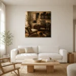 Mid-Century Vinyl Record Wall Art Canvas Print styled in a refined neutral interior