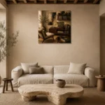 Mid-Century Vinyl Record Wall Art Canvas Print presented in a sophisticated home setting
