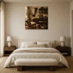 Mid-Century Vinyl Record Wall Art Canvas Print showcased in an elegant minimalist interior