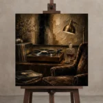 Executive Vinyl Record Wall Art Canvas Print displayed on a studio easel