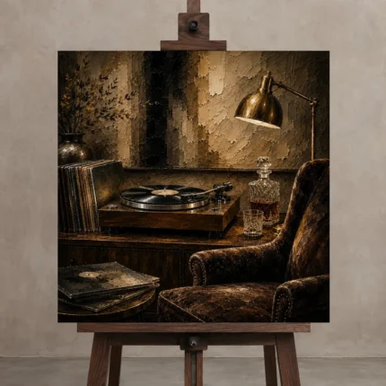 Executive Vinyl Record Wall Art Canvas Print shown in Studio Easel