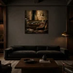 Executive Vinyl Record Wall Art Canvas Print shown in a warm modern interior