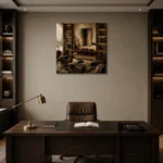 Luxury Music Library Vinyl Record Wall Art Canvas Print displayed in a contemporary gallery-inspired room