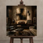 Contemporary Audiophile Vinyl Record Wall Art Canvas Print displayed on a studio easel