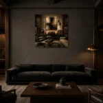 Contemporary Audiophile Vinyl Record Wall Art Canvas Print shown in a warm modern interior