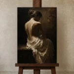 Chiaroscuro Figure Study Classical Nude Wall Art Canvas Print displayed on a studio easel