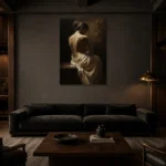 Chiaroscuro Figure Study Classical Nude Wall Art Canvas Print shown in a warm modern interior
