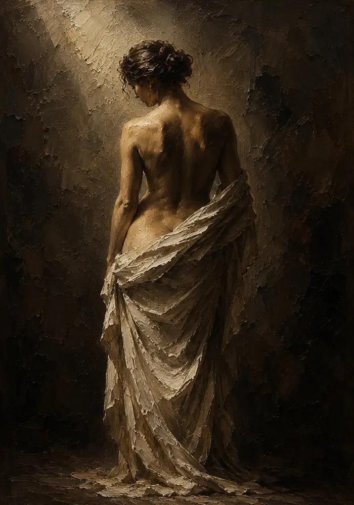 Veiled Back Figure Study Classical Nude Wall Art Canvas Print