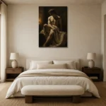 Candlelit Male Figure Study Classical Nude Wall Art Canvas Print showcased in an elegant minimalist interior