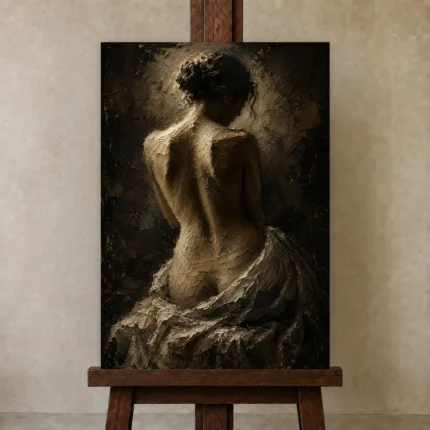 Haloed Back Figure Study Classical Nude Wall Art Canvas Print shown in Studio Easel