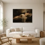 Resting Reclining Figure Study Classical Nude Wall Art Canvas Print styled in a refined neutral interior