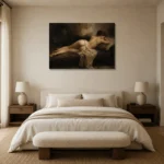 Resting Reclining Figure Study Classical Nude Wall Art Canvas Print showcased in an elegant minimalist interior