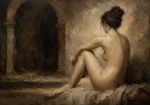 Archway Seated Figure Study Classical Nude Wall Art Canvas Print