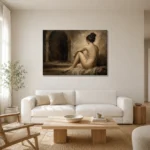 Archway Seated Figure Study Classical Nude Wall Art Canvas Print styled in a refined neutral interior
