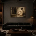 Archway Seated Figure Study Classical Nude Wall Art Canvas Print shown in a warm modern interior