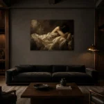 Sleeping Draped Figure Study Classical Nude Wall Art Canvas Print shown in a warm modern interior