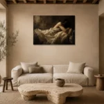 Sleeping Draped Figure Study Classical Nude Wall Art Canvas Print presented in a sophisticated home setting