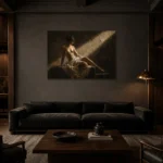 Diagonal Light Figure Study Classical Nude Wall Art Canvas Print shown in a warm modern interior