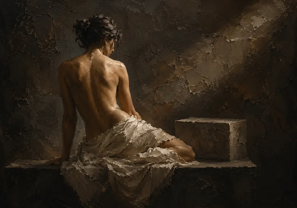Stone Plinth Back Figure Study Classical Nude Wall Art Canvas Print