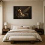 Stone Plinth Back Figure Study Classical Nude Wall Art Canvas Print showcased in an elegant minimalist interior
