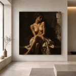 Seated Shadow Figure Study Classical Nude Wall Art Canvas Print - Image 4