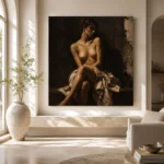 Seated Shadow Figure Study Classical Nude Wall Art Canvas Print - Image 8
