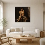 Seated Shadow Figure Study Classical Nude Wall Art Canvas Print styled in a refined neutral interior