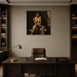 Seated Shadow Figure Study Classical Nude Wall Art Canvas Print displayed in a contemporary gallery-inspired room