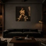 Seated Shadow Figure Study Classical Nude Wall Art Canvas Print shown in a warm modern interior
